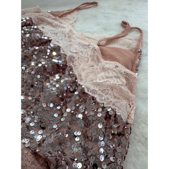 New Free People Women's Size M Right Rhythm Sequin Cami Top, CHAMPAGNE COMBO - Picture 9 of 13